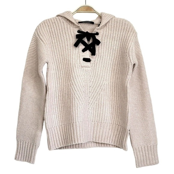 Scotch & Soda Women's Pink Black Tie Up Hooded Wool Sweater Size XS NWT $248 - Picture 5 of 10